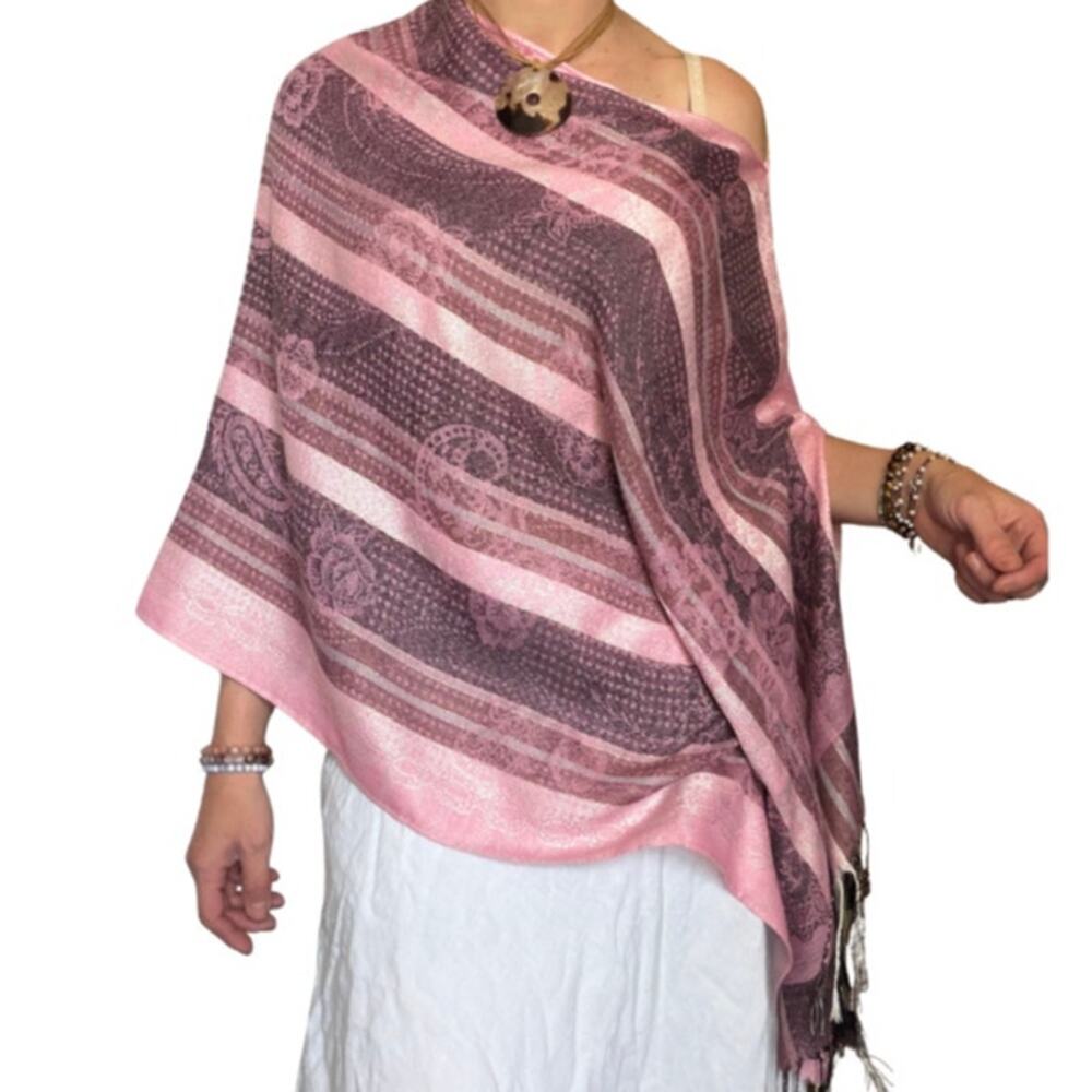 Boho Pashmina Poncho Top ✨ wrap shawl dusty rose festival layering piece